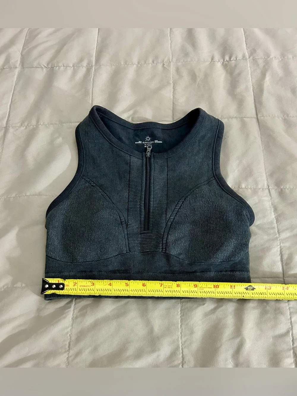 OFFLINE by Aerie Seamless Zip Front Sports Bra, Charcoal, Women’s Medium